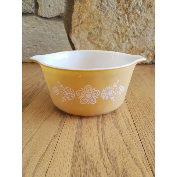 Vintage Pyrex 473-B Butterfly Gold 1L 6" Casserole Dish (w/ wear GUC) Retro - Picture 3 of 10